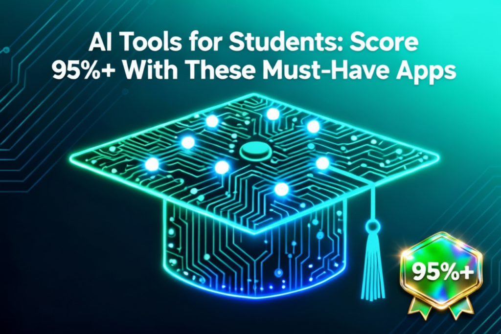 Student studying with AI-powered apps to score higher in exams.