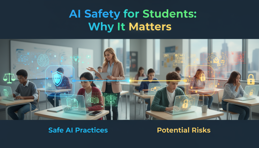 AI safety for students infographic showing secure learning practices