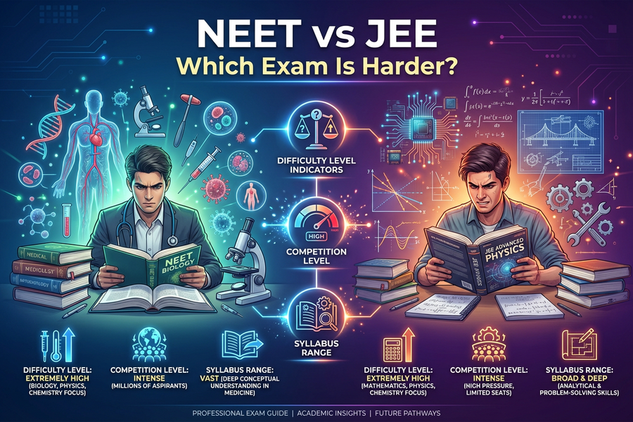 NEET vs JEE Which Exam Is Harder comparison illustration for students