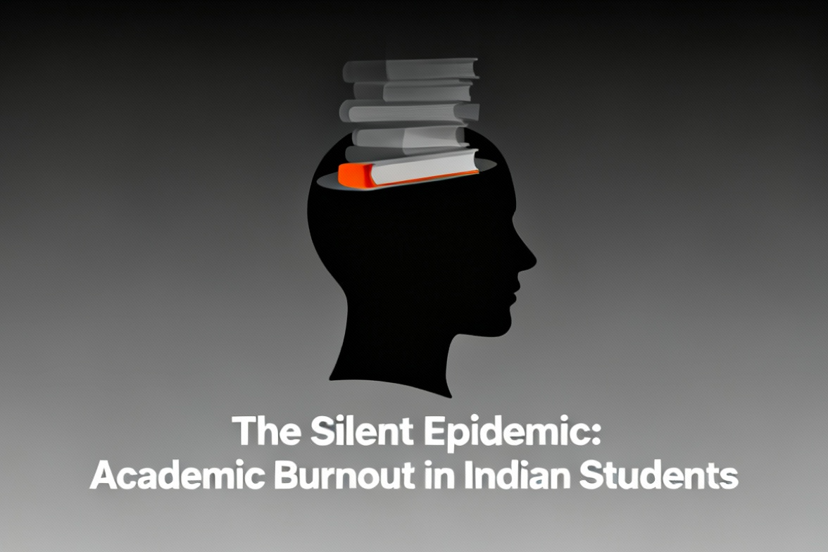 Student experiencing academic burnout with books and notes on the desk.