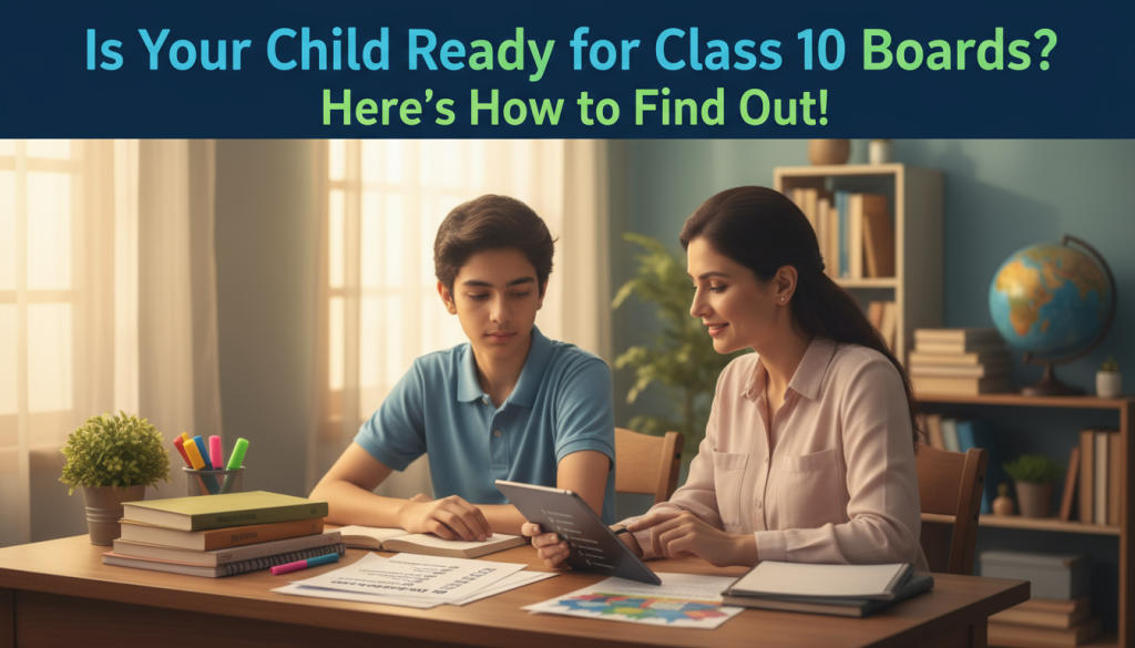 Parent guiding child preparing for Class 10 Boards at home